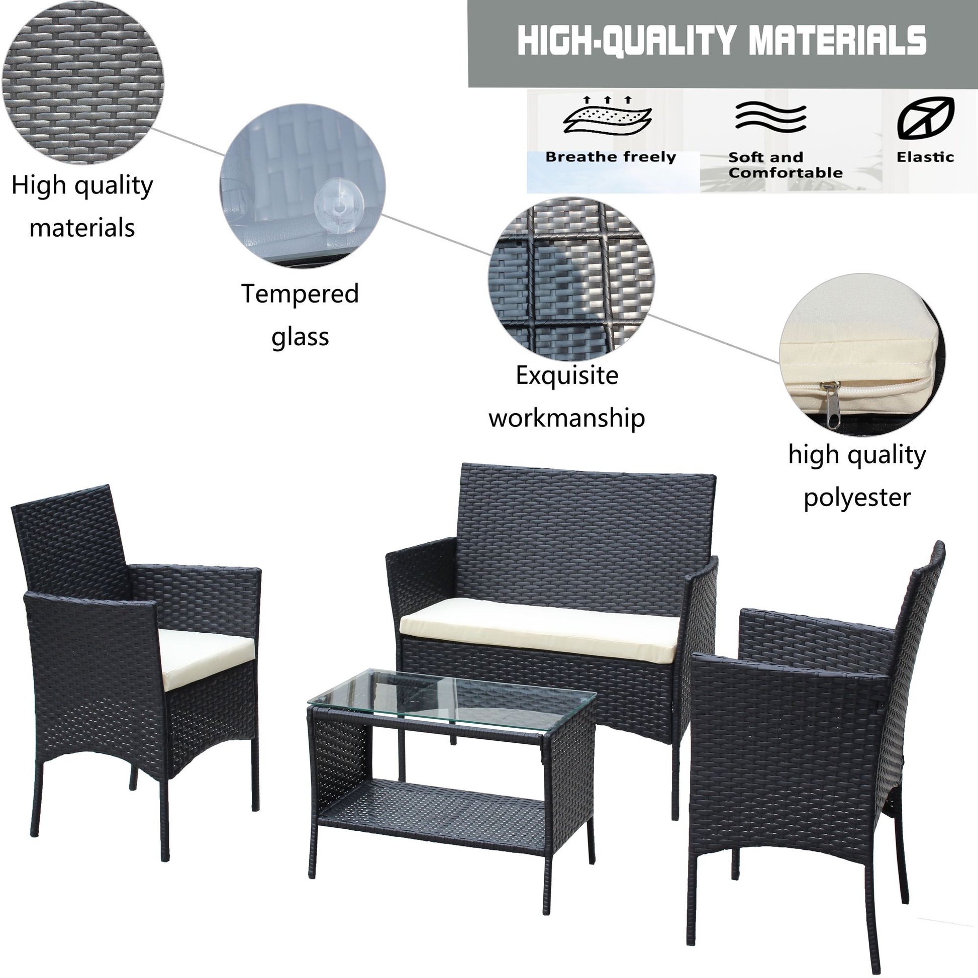 4 PC Rattan Patio Furniture Set Outdoor Patio Cushioned Seat Wicker Sofa - Discount Msrp 
