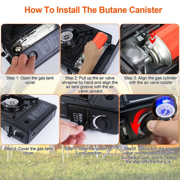 3300W Portable Camping Stove Butane Canister Dual Fuel Burner Piezo Electric Ignition Single Burner with Automatic Tank Ejection Overpressure Cut Off Carry Case for Camping Hiking Picnic Fishing - Discount Msrp 