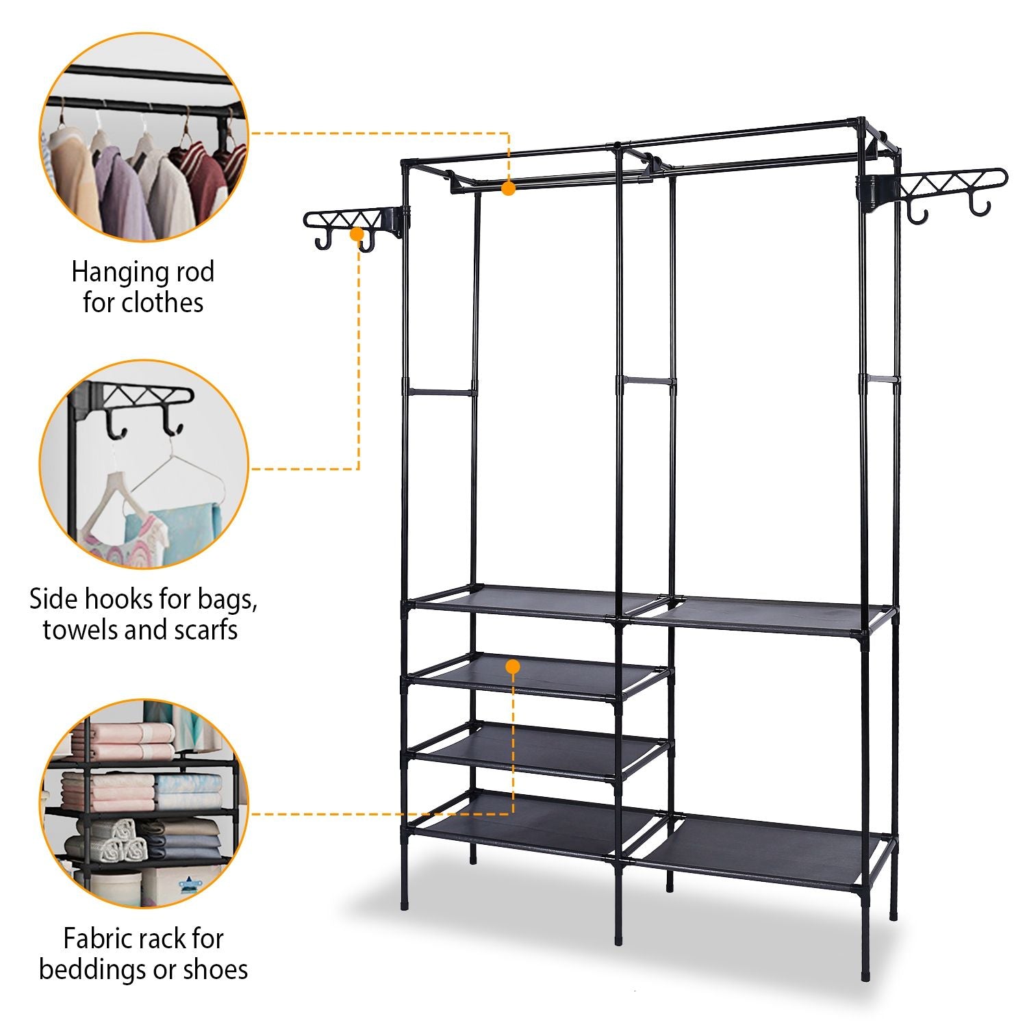 Metal Garment Rack Shoe Clothing Organizer Shelves Freestanding Multifunctional Clothes Wardrobe - Discount Msrp 