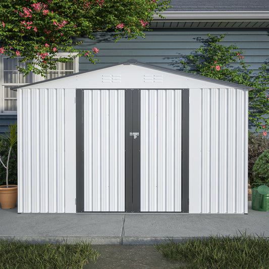 10X8 FT Outdoor Storage Shed, All Weather Metal Sheds with Lockable Doors, Tool Shed for Garden, Patio, Backyard, Lawn, Grey - Discount Msrp 