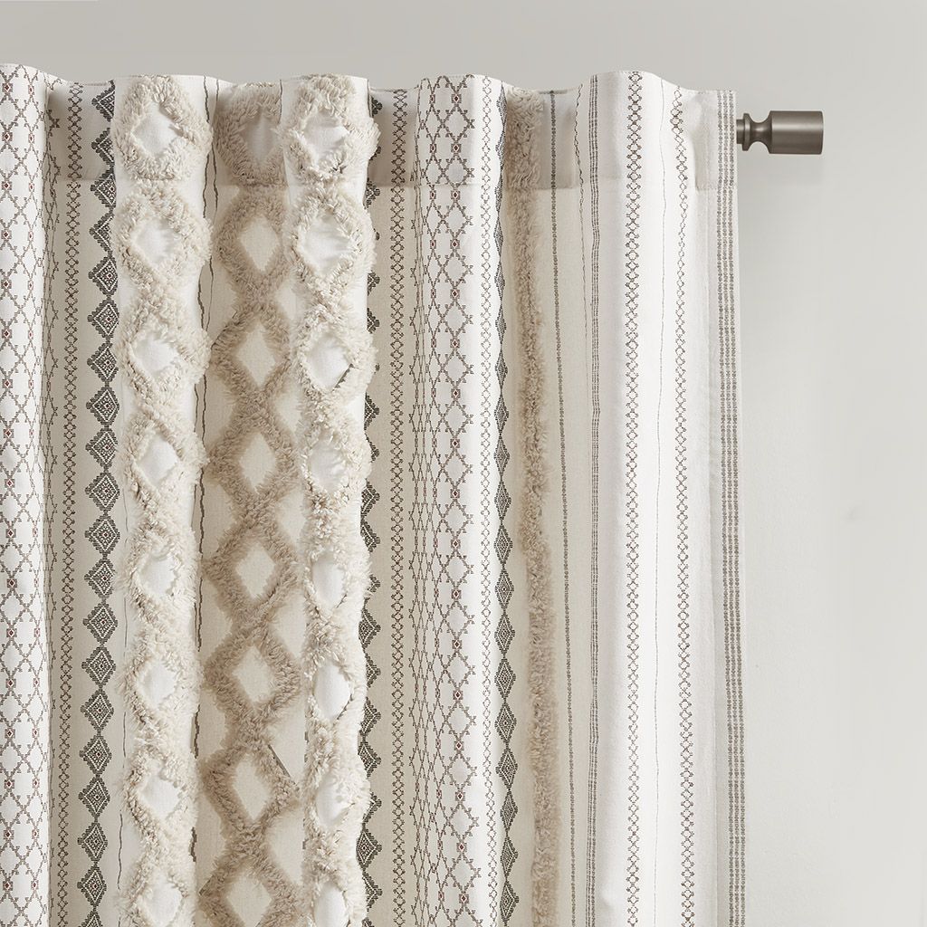 Cotton Printed Curtain Panel with Chenille Stripe and Lining(Only 1 Pc Panel) - Discount Msrp 