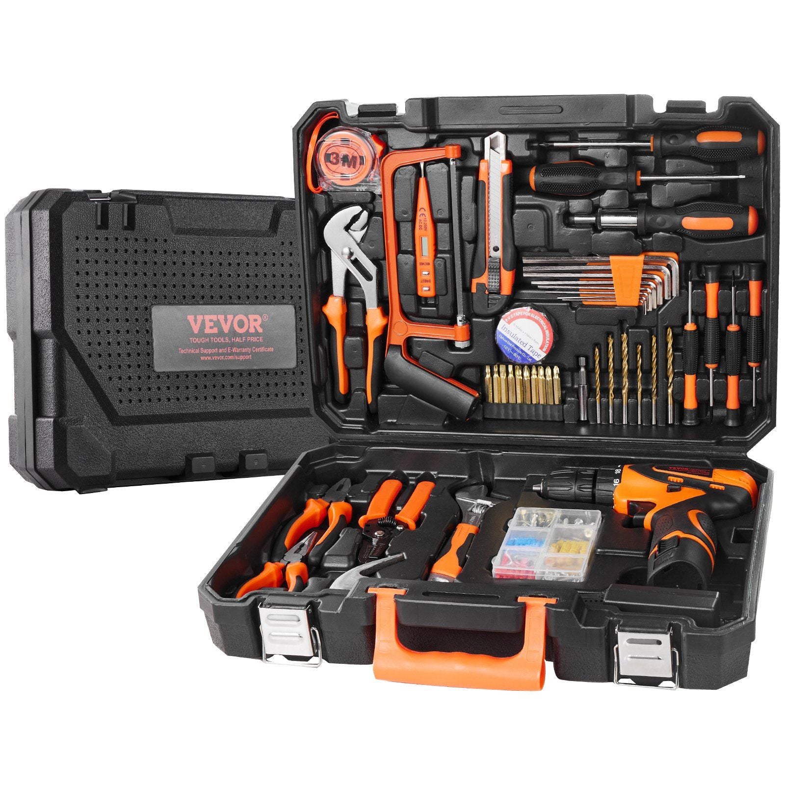 VEVOR Tool Kit, 146 Piece General Household Hand Tool Set, with Electric Drill and Portable Tool Storage Case, High-Quality Steel, for Home Maintenance, DIY Projects, and Automotive Repair - Discount Msrp 