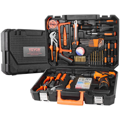 VEVOR Tool Kit, 146 Piece General Household Hand Tool Set, with Electric Drill and Portable Tool Storage Case, High-Quality Steel, for Home Maintenance, DIY Projects, and Automotive Repair - Discount Msrp 