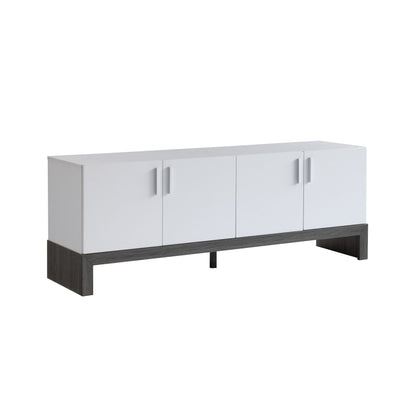 Side Credenza with 4 Doors, Storage Cabinets, 60" TV Stand- White & Distressed Grey - Discount Msrp 