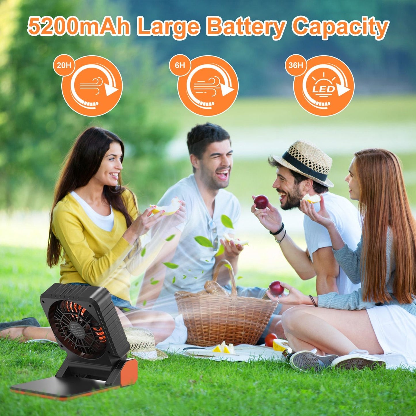 Solar Camping Fan With LED Lantern 5200mAh Rechargeable Battery Operated Portable Fan with Emergency Power Bank 4 Wind Speeds 3 Light Modes 3 Timers for Hiking Fishing Travel GPCT5319 - Discount Msrp 