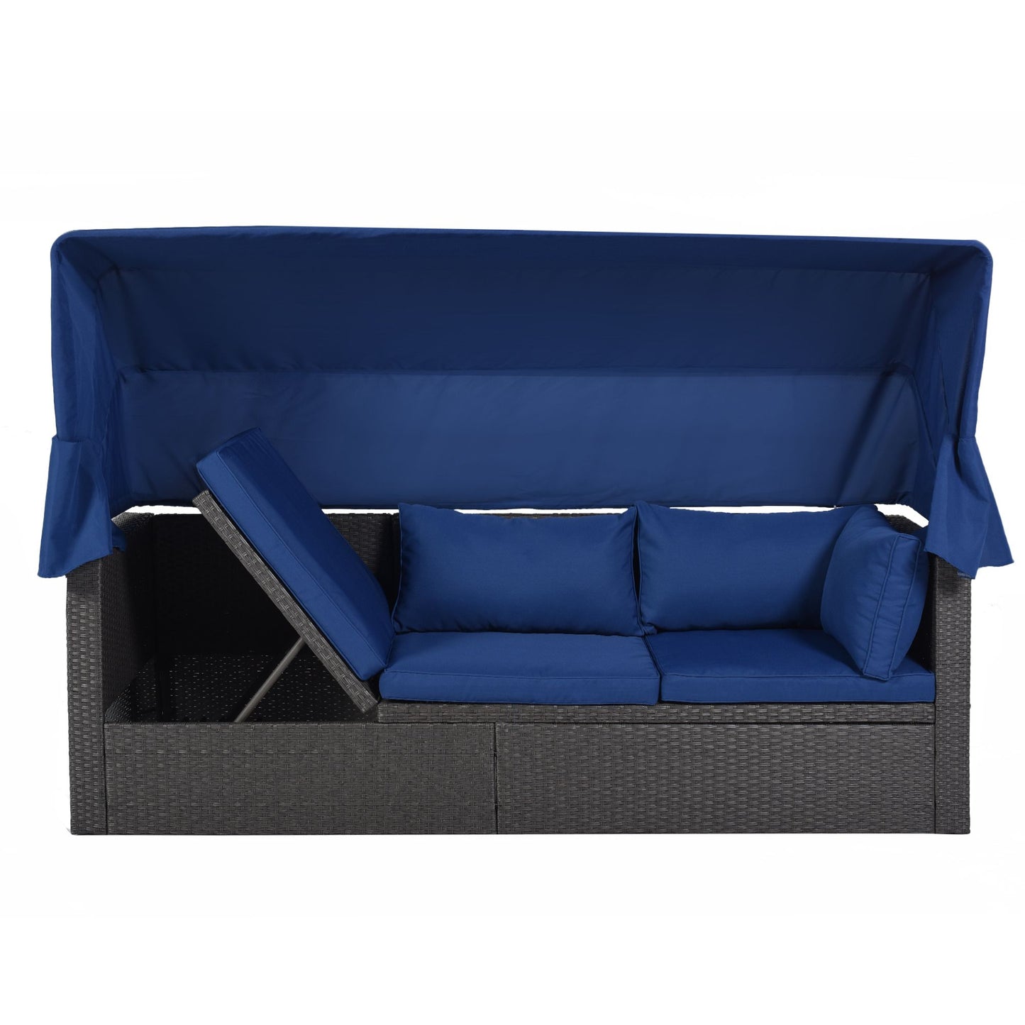 Outdoor Patio Rectangle Daybed with Retractable Canopy, Wicker Furniture Sectional Seating with Washable Cushions, Backyard, Porch - Discount Msrp 