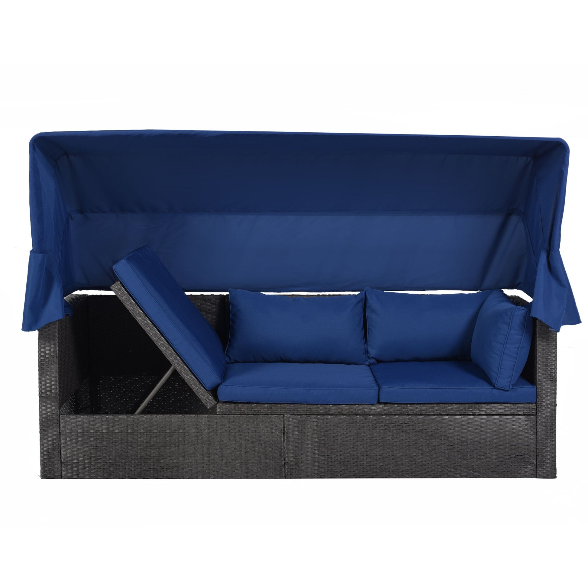 Outdoor Patio Rectangle Daybed with Retractable Canopy, Wicker Furniture Sectional Seating with Washable Cushions, Backyard, Porch - Discount Msrp 