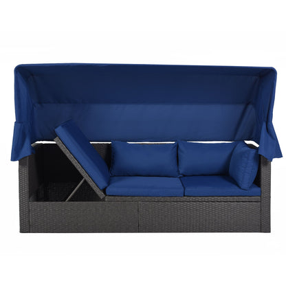 Outdoor Patio Rectangle Daybed with Retractable Canopy, Wicker Furniture Sectional Seating with Washable Cushions, Backyard, Porch - Discount Msrp 