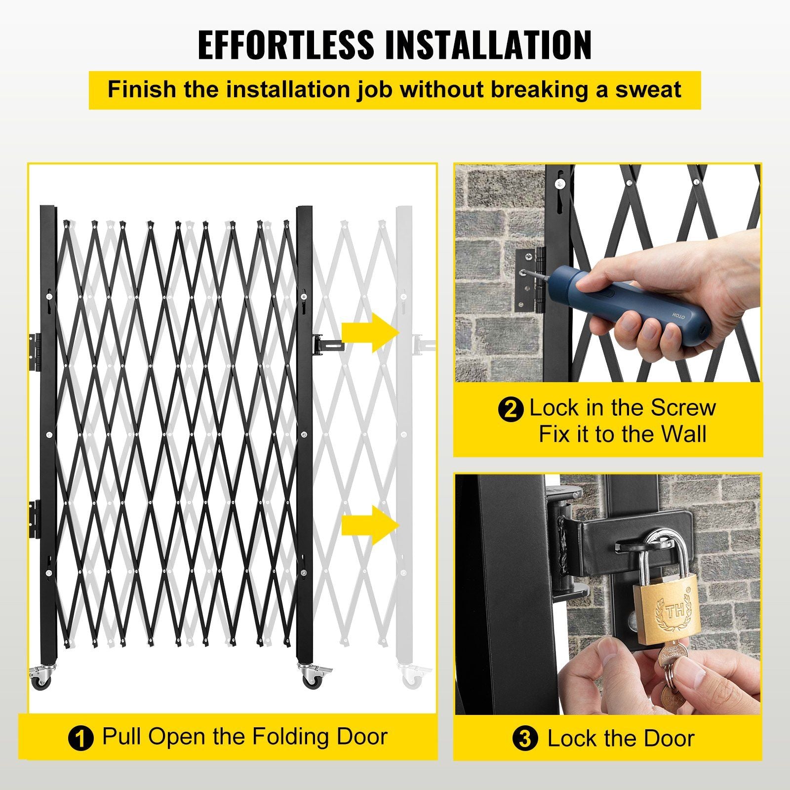 VEVOR Single Folding Security Gate, 7.1' H x 7.1' W (85 x 85 inch)Folding Door Gate, Steel Accordion Security Gate, Flexible Expanding Security Gate, 360° Rolling Barricade Gate, Scissor Gate - Discount Msrp 