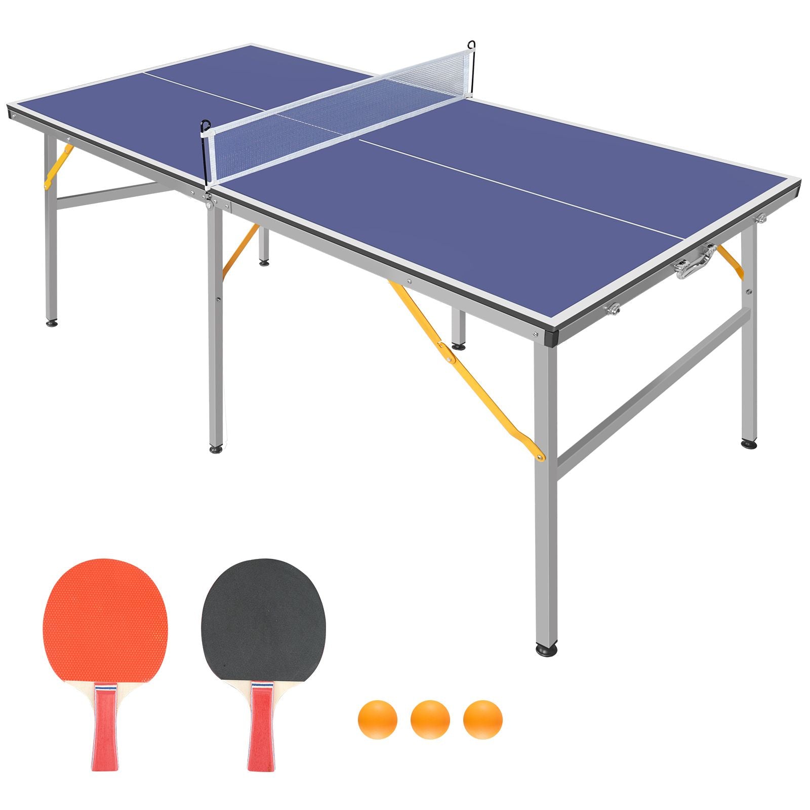 6ft Mid-Size Table Tennis Table Foldable & Portable Ping Pong Table Set for Indoor & Outdoor Games with Net, 2 Table Tennis Paddles and 3 Balls - Discount Msrp 