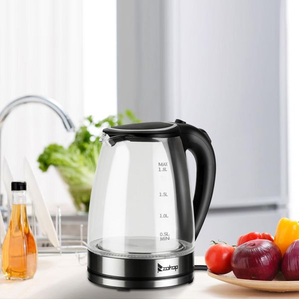 [Old Code: 93541003] ZOKOP HD-1857-A 110V 1200W 1.8L Electric Glass Kettle US Plug - Discount Msrp 