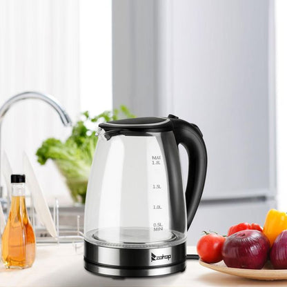 [Old Code: 93541003] ZOKOP HD-1857-A 110V 1200W 1.8L Electric Glass Kettle US Plug - Discount Msrp 
