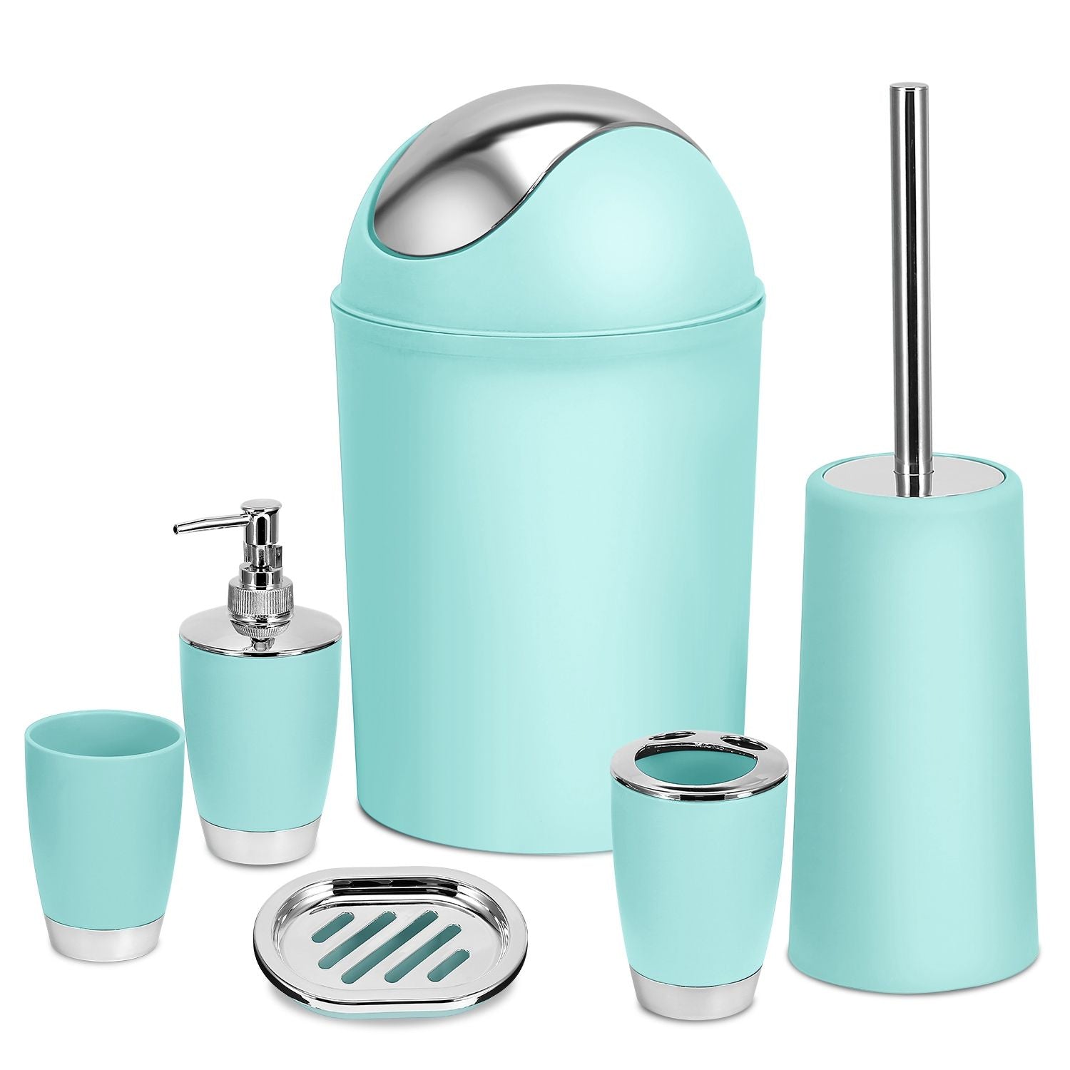 Bathroom Accessories Set 6 Pcs Bathroom Set Ensemble Complete Soap Dispenser Toothbrush Holder - Discount Msrp 