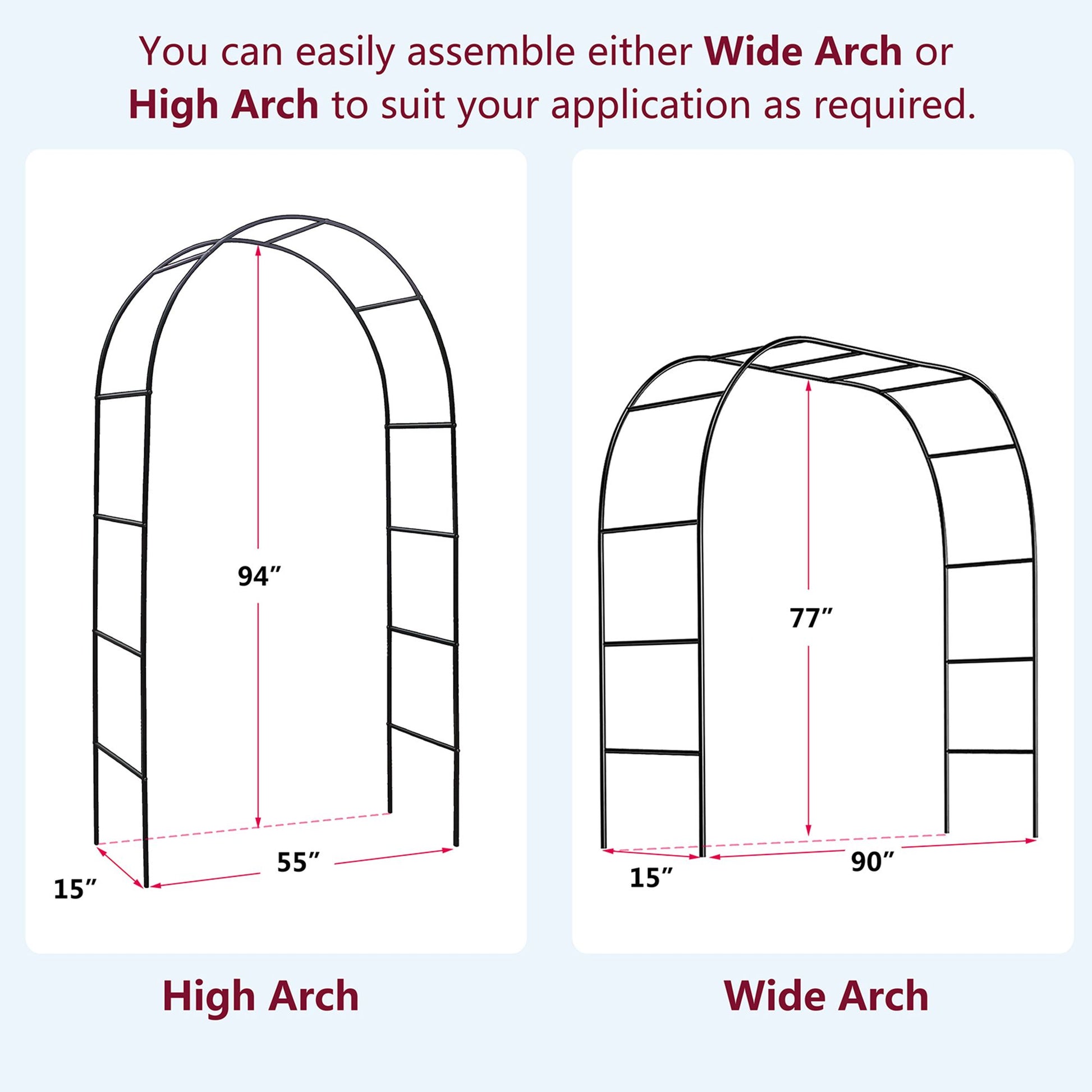 78"H x 45"W Metal Garden Arch Trellis; Adjustable Arbor Trellis for Garden Climbing Plants Support or Wedding Decor - Discount Msrp 