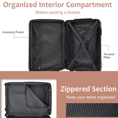 Luggage Sets 3 Piece, Hard shell ABS Lightweight Durable Suitcases with Double Spinner Wheels 20/24/28 Inch (Black Brown) - Discount Msrp 