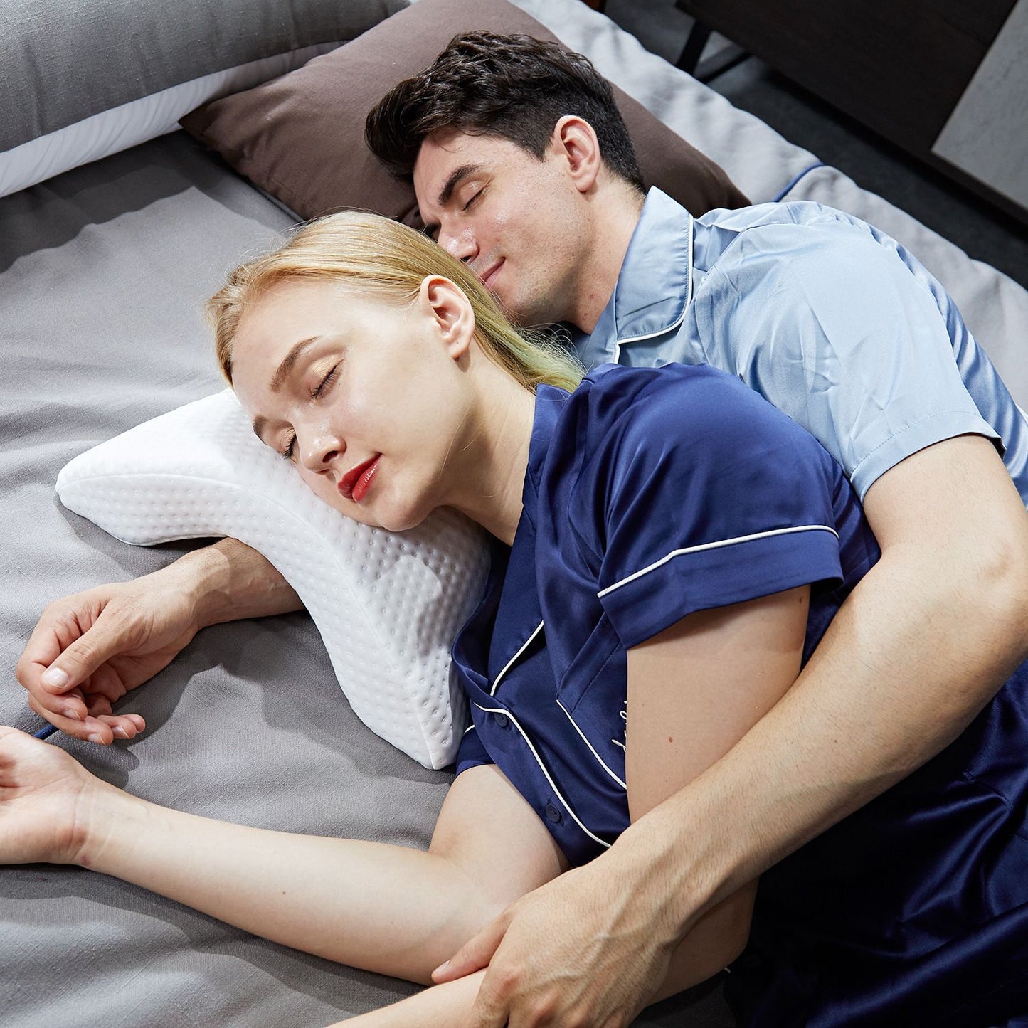 1pc Sleeping Pillow Couple Pillow Arm Pillow Slow Rebound Pressure Cuddle Pillow Memory Foam Travel Arched Shaped U Pillow Providing Comfort And Support Curved Pillow For Couples - Discount Msrp 