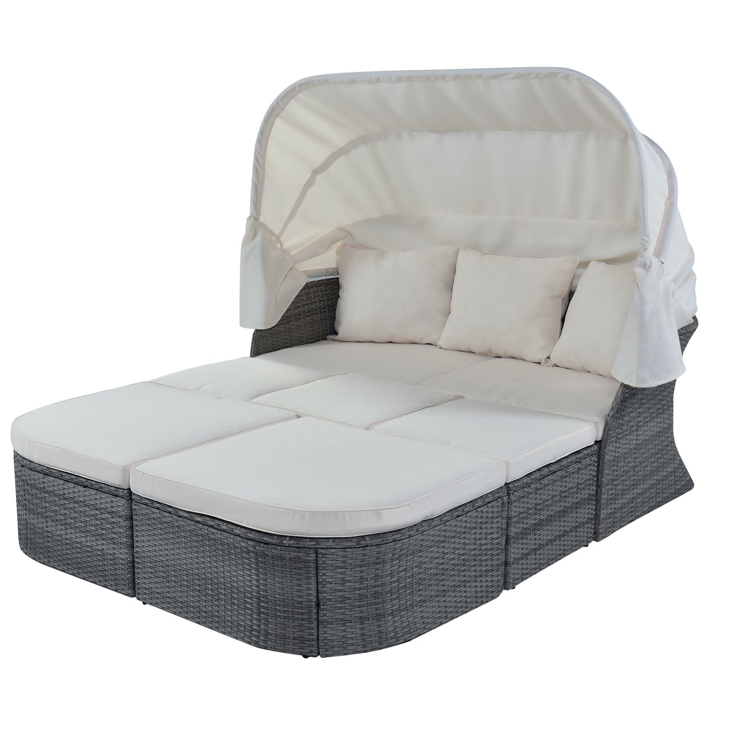 Outdoor Patio Furniture Set Daybed Sunbed with Retractable Canopy Conversation Set Wicker Furniture - Discount Msrp 