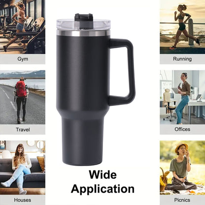 40oz large capacity tumbler With Handle And Straw Lid, Insulated Reusable Stainless Steel Water Bottles Travel Mug Coffee Cup car cup water cup For Men Women Outdoor Camping Driving, gift - Discount Msrp 