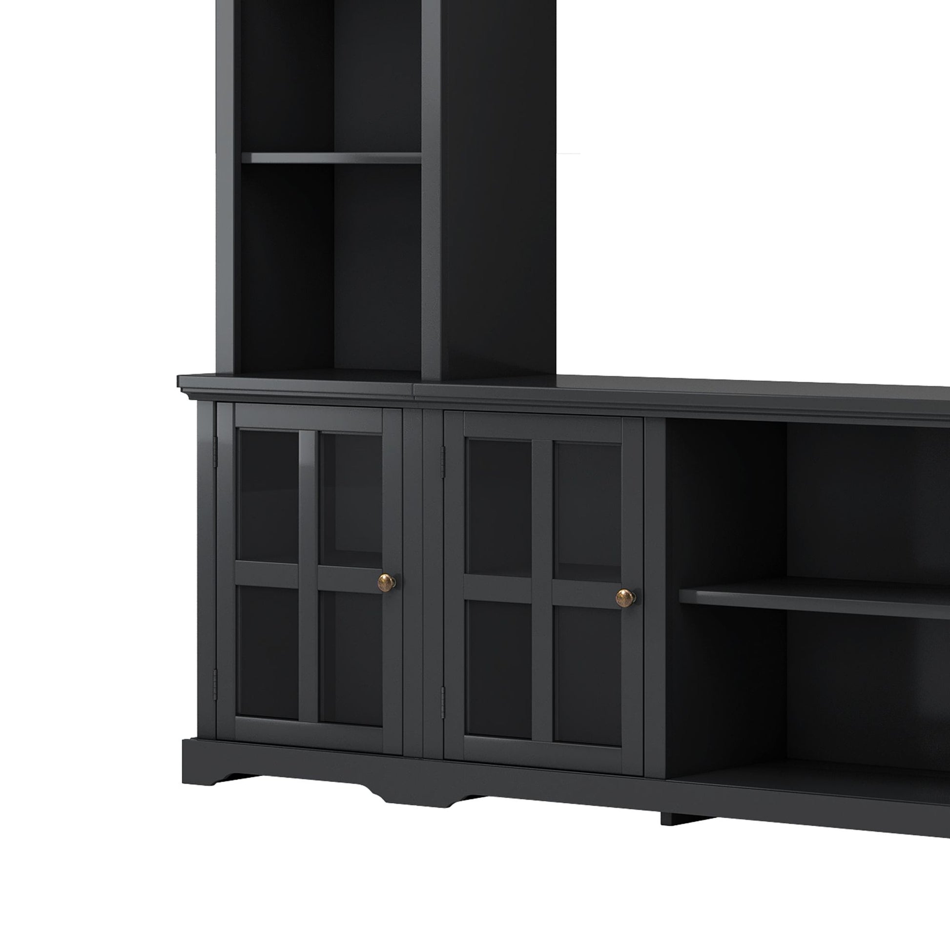 [VIDEO provided] ON-TREND Minimalism Entertainment Wall Unit with Bridge, Modern TV Console Table for TVs Up to 70", Multifunctional TV Stand with Tempered Glass Door, Black (Old SKU: SD000009AAB) - Discount Msrp 