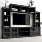 [VIDEO provided] ON-TREND Minimalism Entertainment Wall Unit with Bridge, Modern TV Console Table for TVs Up to 70", Multifunctional TV Stand with Tempered Glass Door, Black (Old SKU: SD000009AAB) - Discount Msrp 