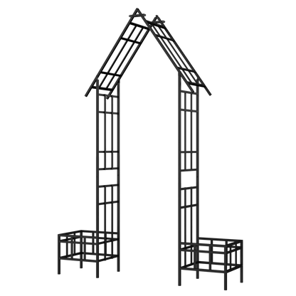Metal Garden Arch with Adjustable Width W68.11''~W94.29'' Climbing Plants Support Rose Arch Outdoor Black - Discount Msrp 