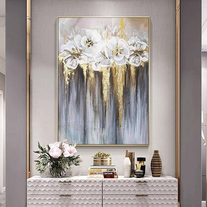 Foil golden flowers hand painted oil painting on canvas abstract large painting wall picture for home office decor - Discount Msrp 
