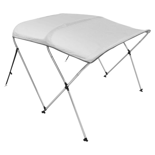 VEVOR 3 Bow Bimini Top Boat Cover, 900D Polyester Canopy with 1" Aluminum Alloy Frame, Waterproof and Sun Shade, Includes Storage Boot, 4 Straps, 2 Support Poles, 6'L x 46"H x 61"-66"W, Light Grey - Discount Msrp 