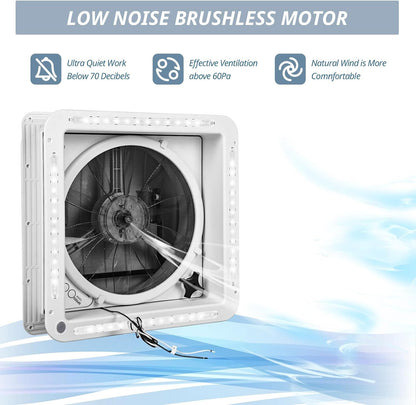RV Roof Vent Fan 14" with LED Light,4 Speed Reversible 12V RV Exhaust Fan Low Noise,UV Protection,Manual Open for Camper,Travel,Cargo Trailer - Discount Msrp 
