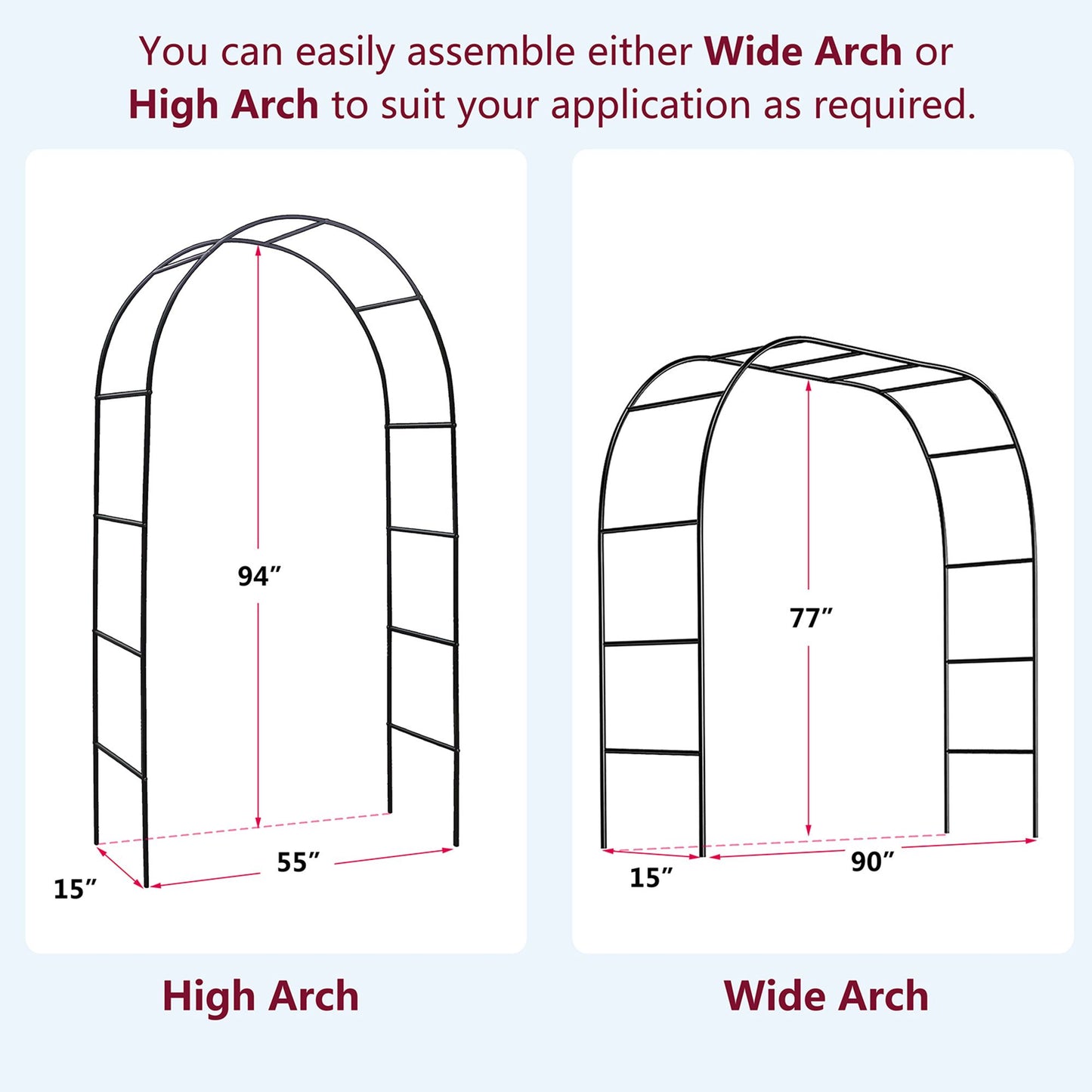 78"H x 45"W Metal Garden Arch Trellis; Adjustable Arbor Trellis for Garden Climbing Plants Support or Wedding Decor - Discount Msrp 