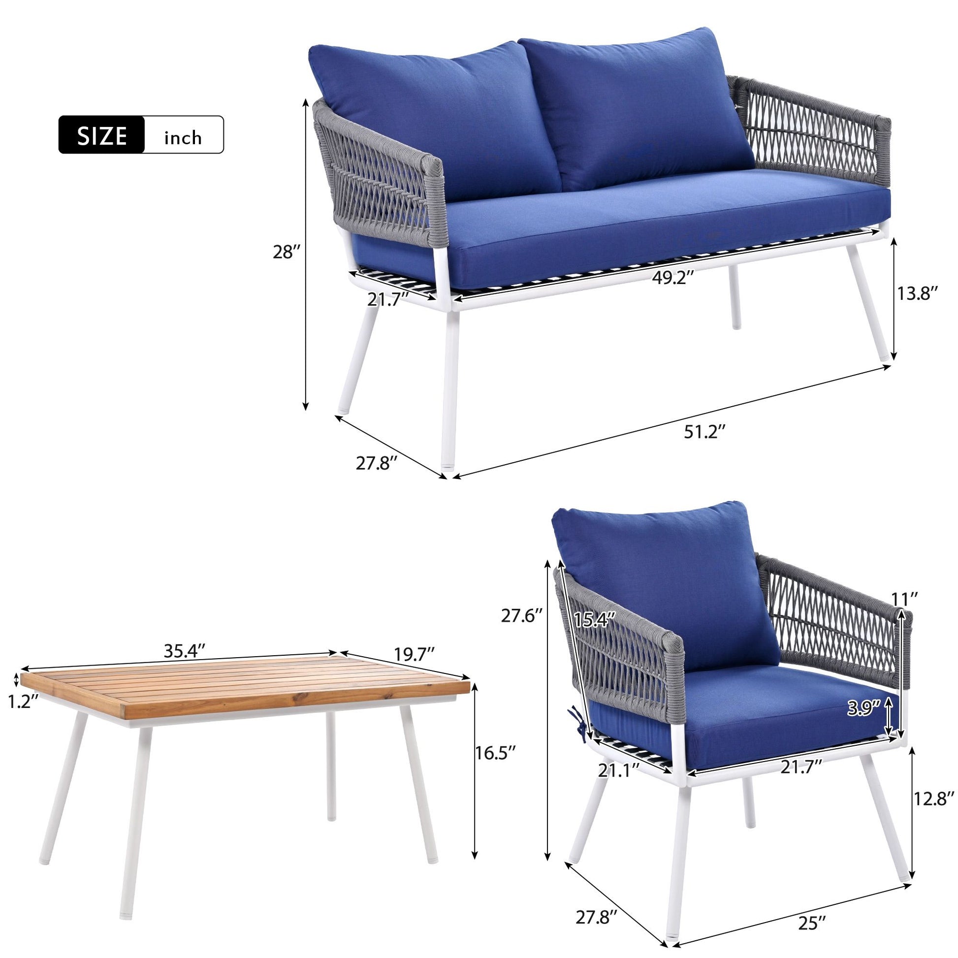 4-Piece Patio Furniture Set, Outdoor Furniture with Acacia Wood Table, Patio Conversation Set with Deep Seating & Thick Cushion for Backyard Porch Balcony - Discount Msrp 