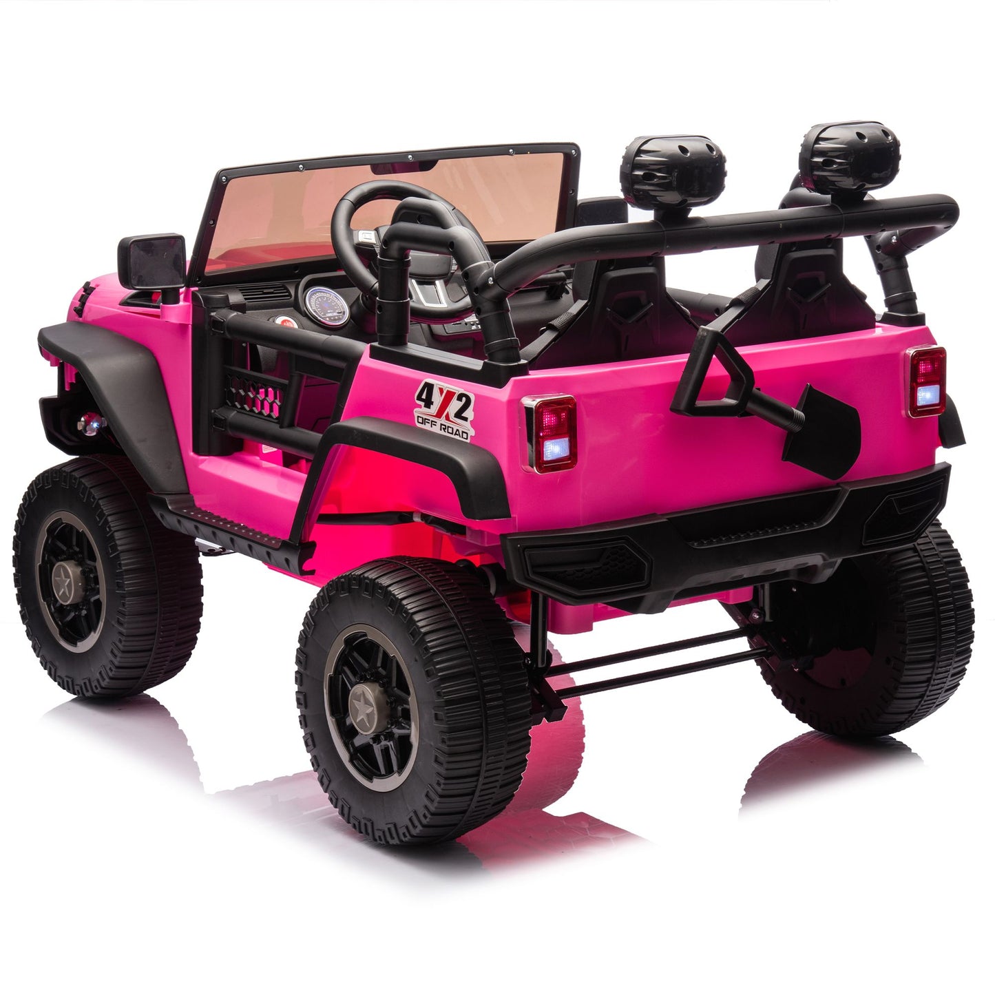 24V Two-Seater Kids Ride On Truck Car W/Parents Control,200w*2,Seat width 20.28in,Four-wheel Suspension,LED Lights,Music,MP3,Bluetooth,Two independent seat belts,Suitable for off-road For Kids Aged 3+ - Discount Msrp 