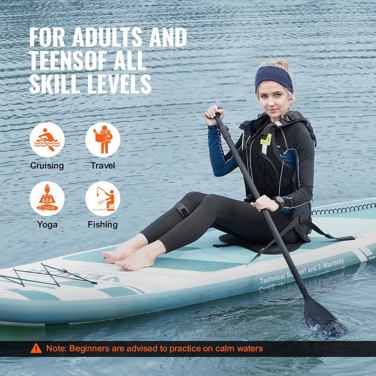 VEVOR Inflatable Stand Up Paddle Board, 10' x 33" x 6" Wide SUP Paddleboard with Removable Kayak Seat, Board Accessories, Pump, Paddle, Fin, Backpack, Ankle Leash, and Repair Kit, for Youth & Adults - Discount Msrp 