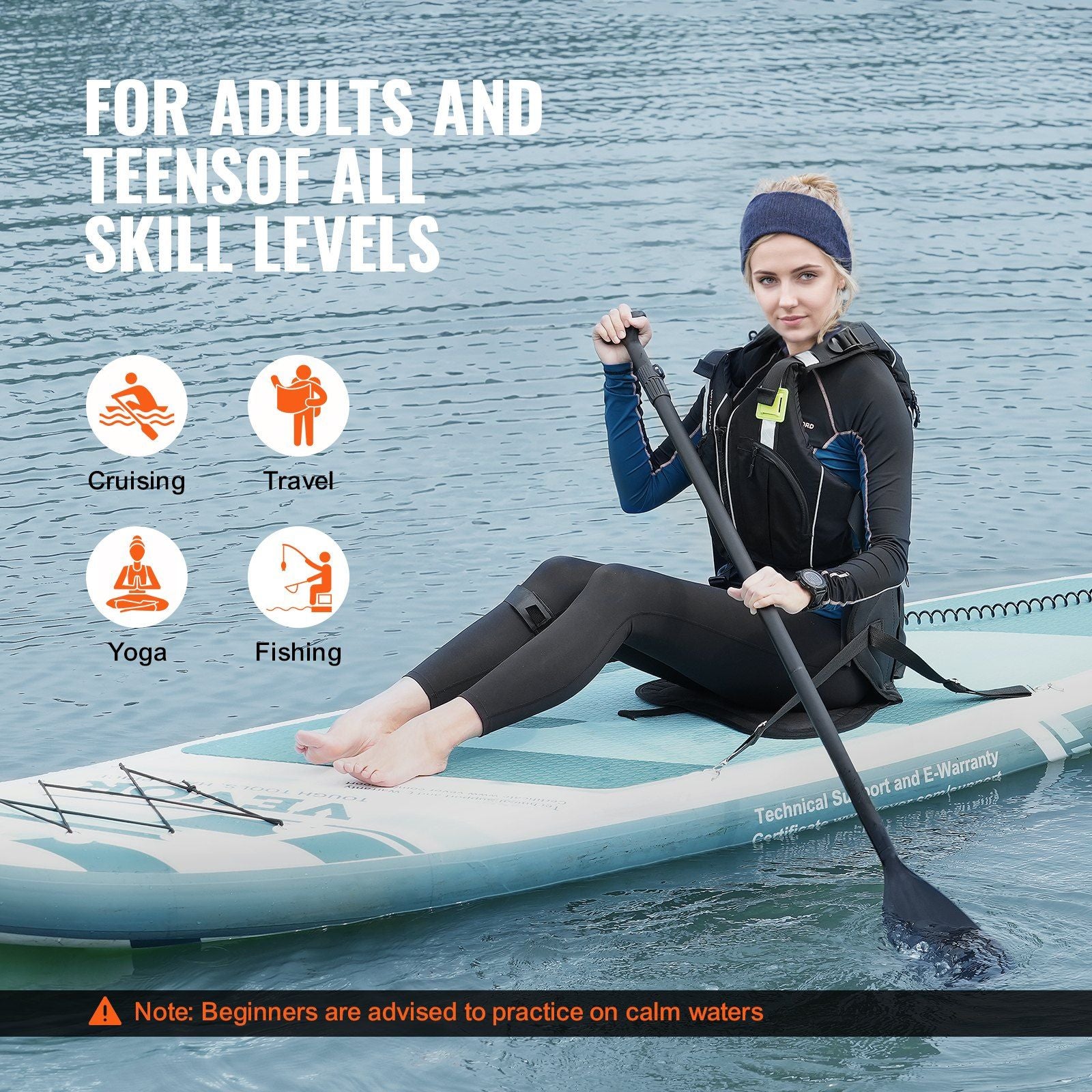 VEVOR Inflatable Stand Up Paddle Board, 10' x 33" x 6" Wide SUP Paddleboard with Removable Kayak Seat, Board Accessories, Pump, Paddle, Fin, Backpack, Ankle Leash, and Repair Kit, for Youth & Adults - Discount Msrp 