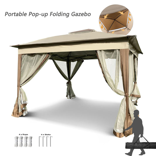 Outdoor 11x 11Ft Pop Up Gazebo Canopy With Removable Zipper Netting,2-Tier Soft Top Event Tent,Suitable For Patio Backyard Garden Camping Area,Coffee YJ - Discount Msrp 