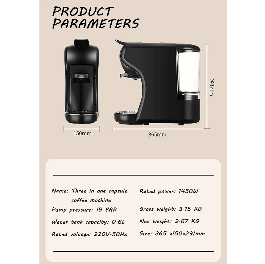 PSAC504K 70ml espresso 19Bar extract French coffee Mocha Italian espresso, touch sensing 1450W - Discount Msrp 