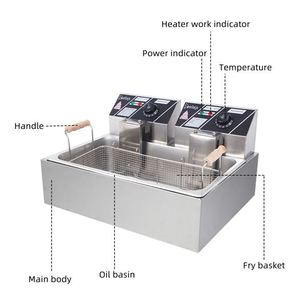 [Replace the old encoding 82308600]Eh83O 110V Oil Consumption 12.7Qt/12L Oil Pan Total Capacity 23.26Qt/22L Stainless Steel Large Single-Cylinder Electric Fryer 5000W Max - Discount Msrp 