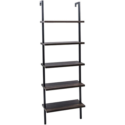 5-Shelf Wood Ladder Bookcase with Metal Frame Industrial 5-Tier Modern Ladder Shelf - Discount Msrp 