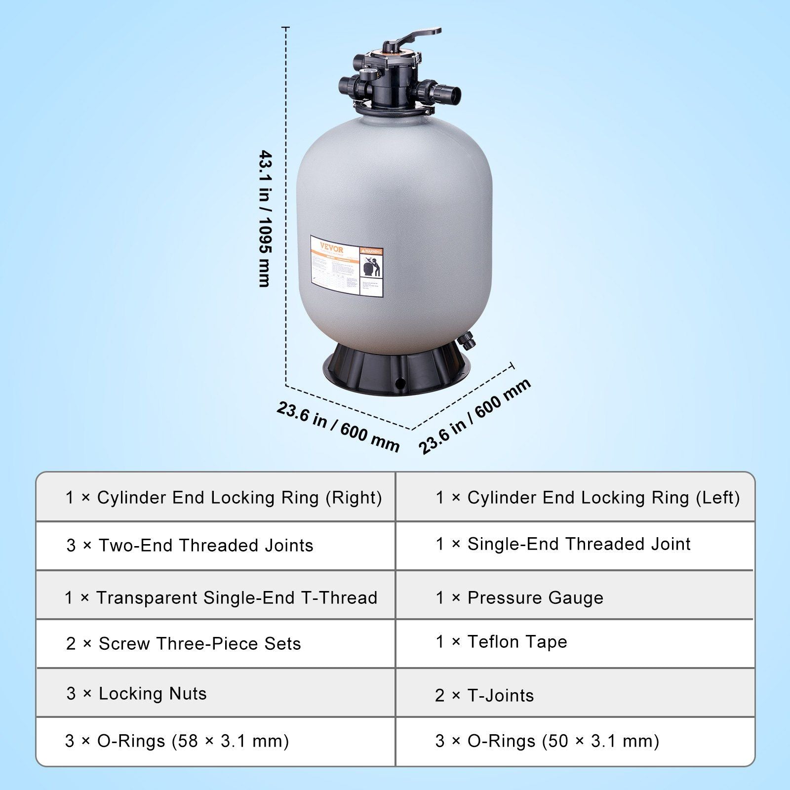 VEVOR Sand Filter, 24-inch, Up to 65 GPM Flow Rate, Above Inground Swimming Pool Sand Filter System with 7-Way Multi-Port Valve, Filter, Backwash, Rinse, Recirculate, Waste, Winter, Closed Functions - Discount Msrp 
