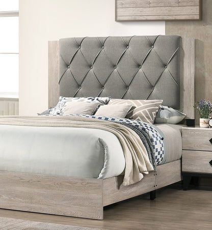 Contemporary 1pc Cream Finish California King Size Bed Bedroom Furniture Gray Tufted Design Headboard Rubberwood 1pc Bedframe - Discount Msrp 