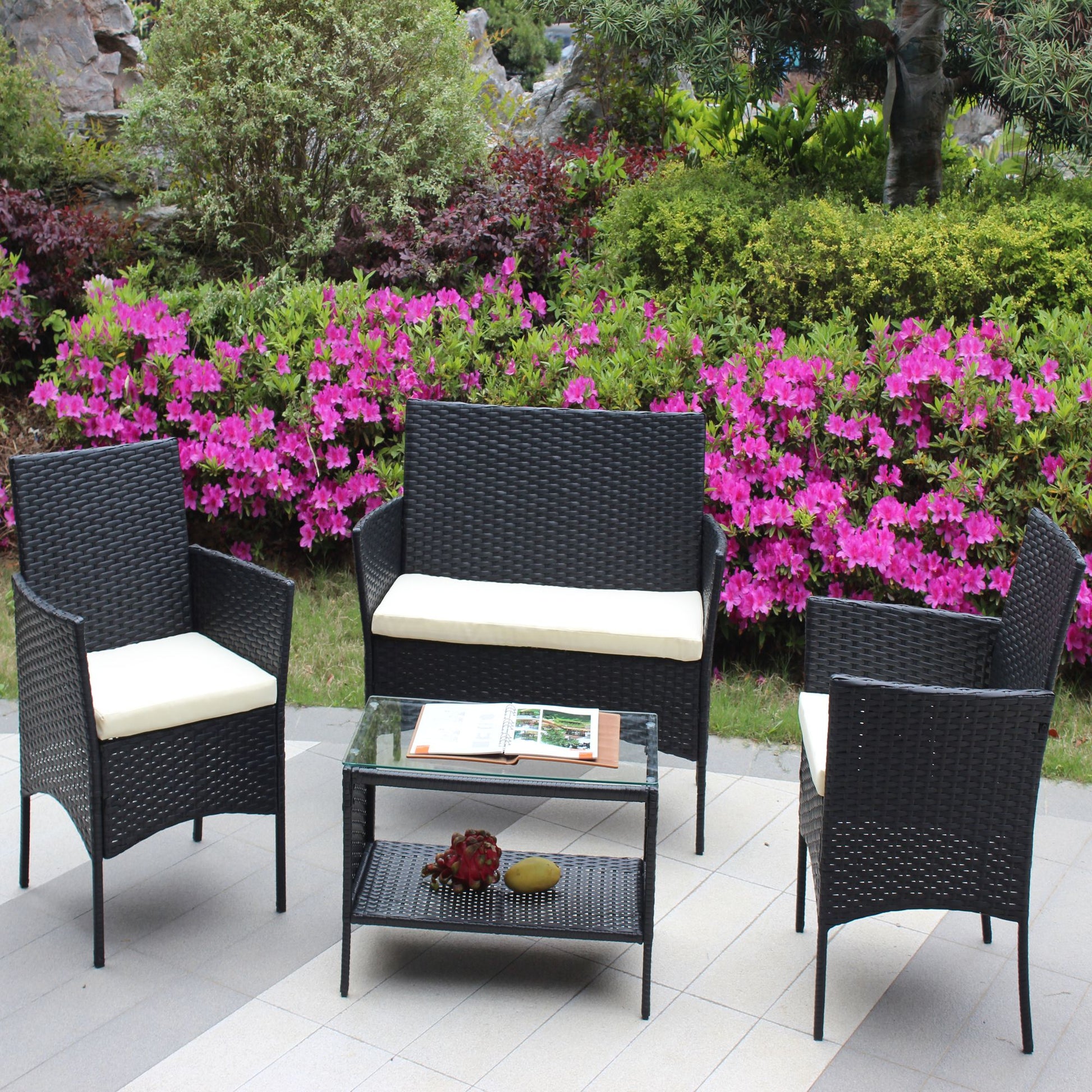 4 PC Rattan Patio Furniture Set Outdoor Patio Cushioned Seat Wicker Sofa - Discount Msrp 