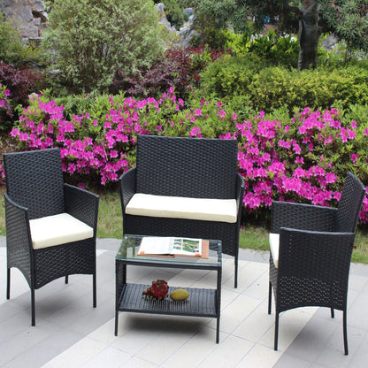 4 PC Rattan Patio Furniture Set Outdoor Patio Cushioned Seat Wicker Sofa - Discount Msrp 