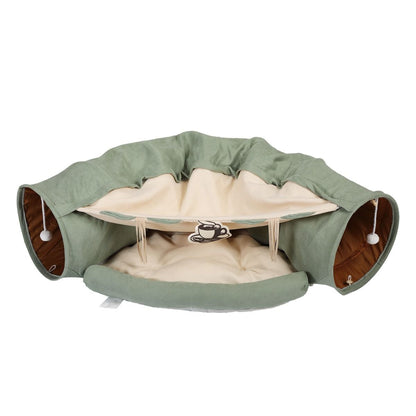 Cat's Telescopic Tunnel Cushioned Bed Pet Nest Teasing Balls Zipper Connection Feline Supplies, Bright Green XH - Discount Msrp 