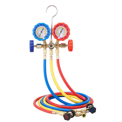 VEVOR AC Gauge Set - 3 Way AC Manifold Gauge Set for R134A R22 R12 R502 Refrigerant, Freon Gauges with 5ft Hoses, Couplers, Can Tap Works on Car Auto Freon Charging and Evacuation - Discount Msrp 