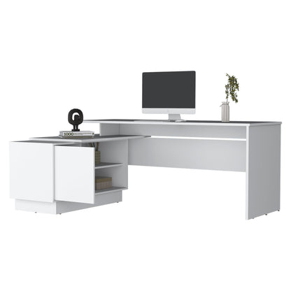 Weir L-Shaped Desk in Melamine, White - Discount Msrp 