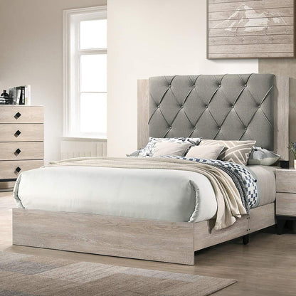 Contemporary 1pc Cream Finish California King Size Bed Bedroom Furniture Gray Tufted Design Headboard Rubberwood 1pc Bedframe - Discount Msrp 