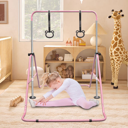 Pink Multi-Functional Adjustable Height Children's Horizontal Gymnastic Bar With Bear Rings - Discount Msrp 