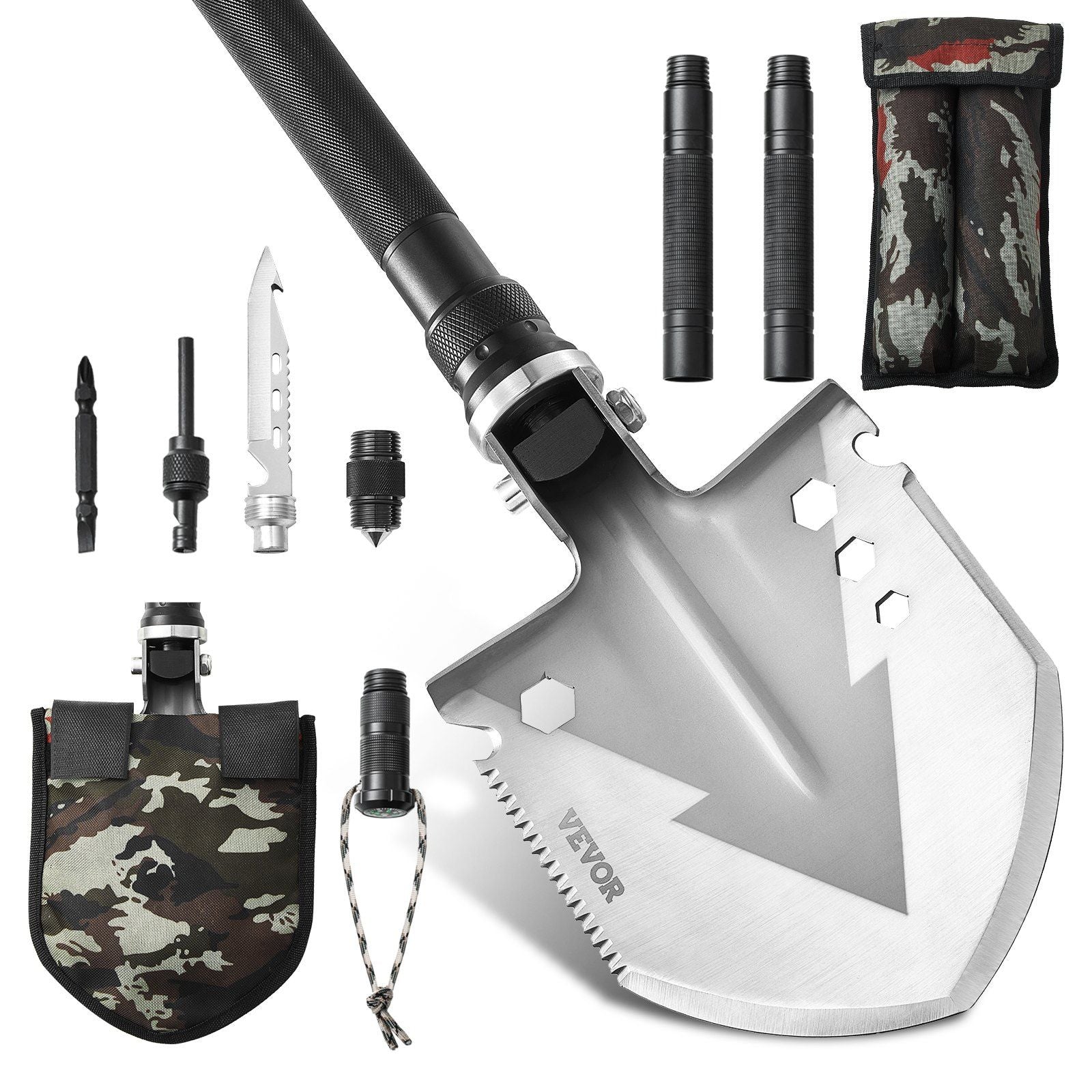 Survival Shovel 11 in 1 Camping Shovel Folding Multitool Portable Compact - Discount Msrp 