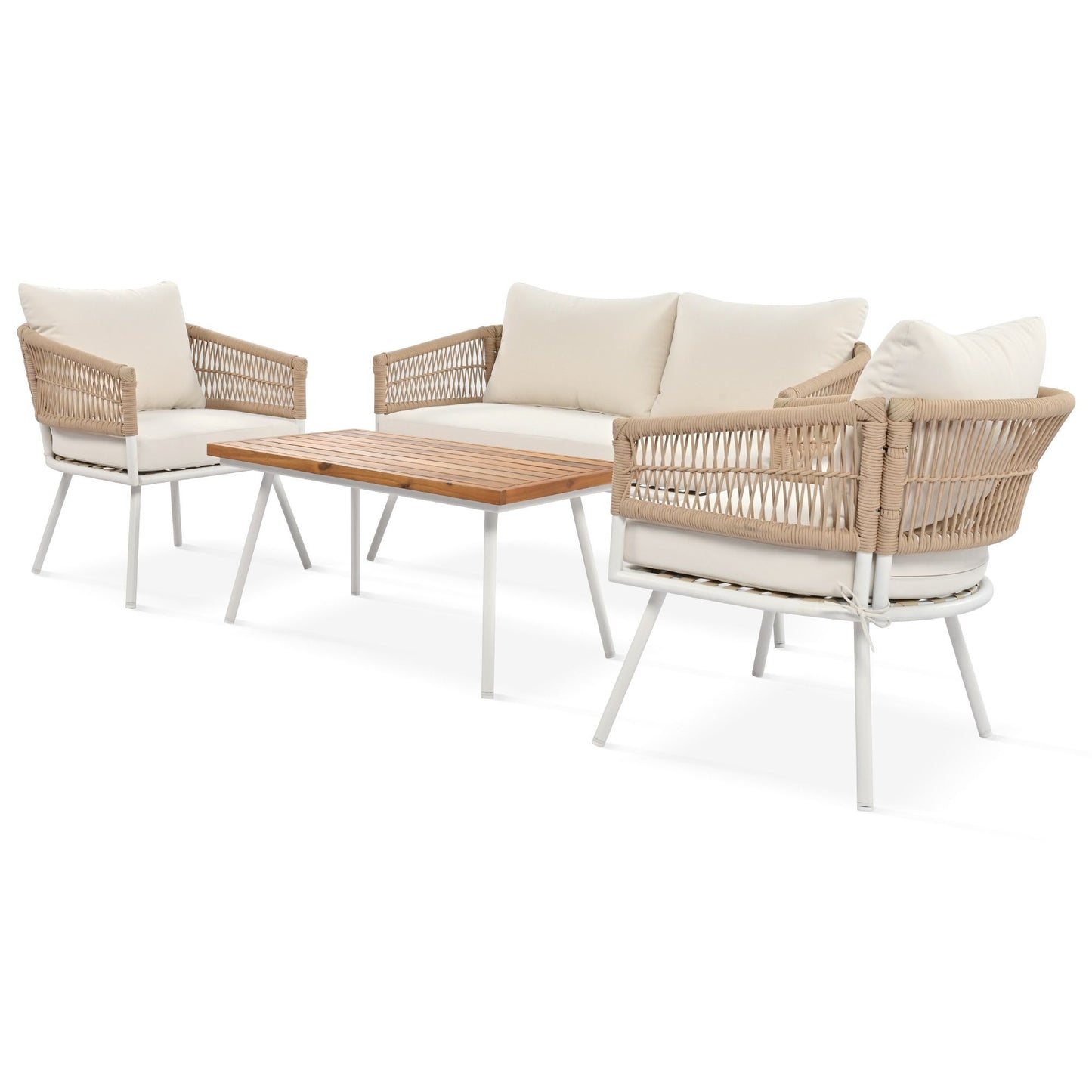 4-Piece Patio Furniture Set, Outdoor Furniture with Acacia Wood Table, Patio Conversation Set with Deep Seating & Thick Cushion for Backyard Porch Balcony - Discount Msrp 