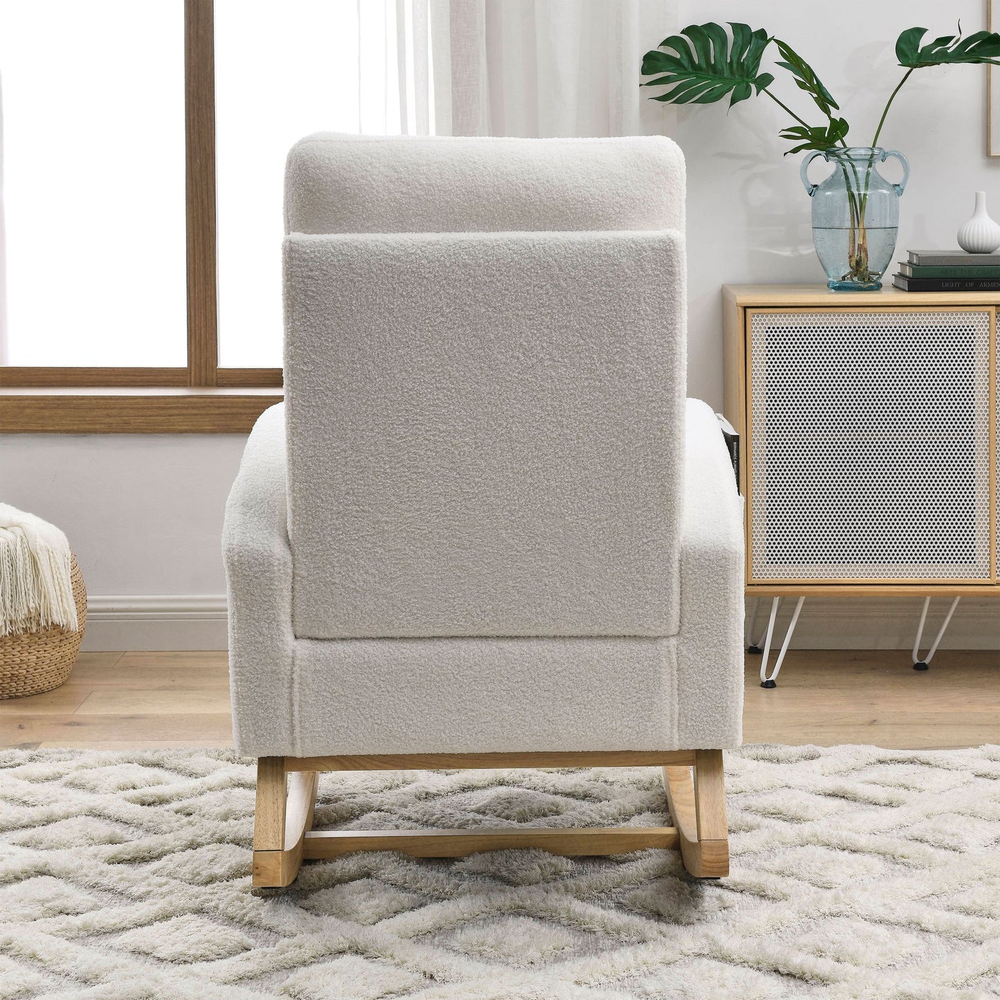 [Video] Welike 27.6"W Modern Accent High Backrest Living Room Lounge Arm Rocking Chair, Two Side Pocket ,Teddy White (Ivory) - Discount Msrp 