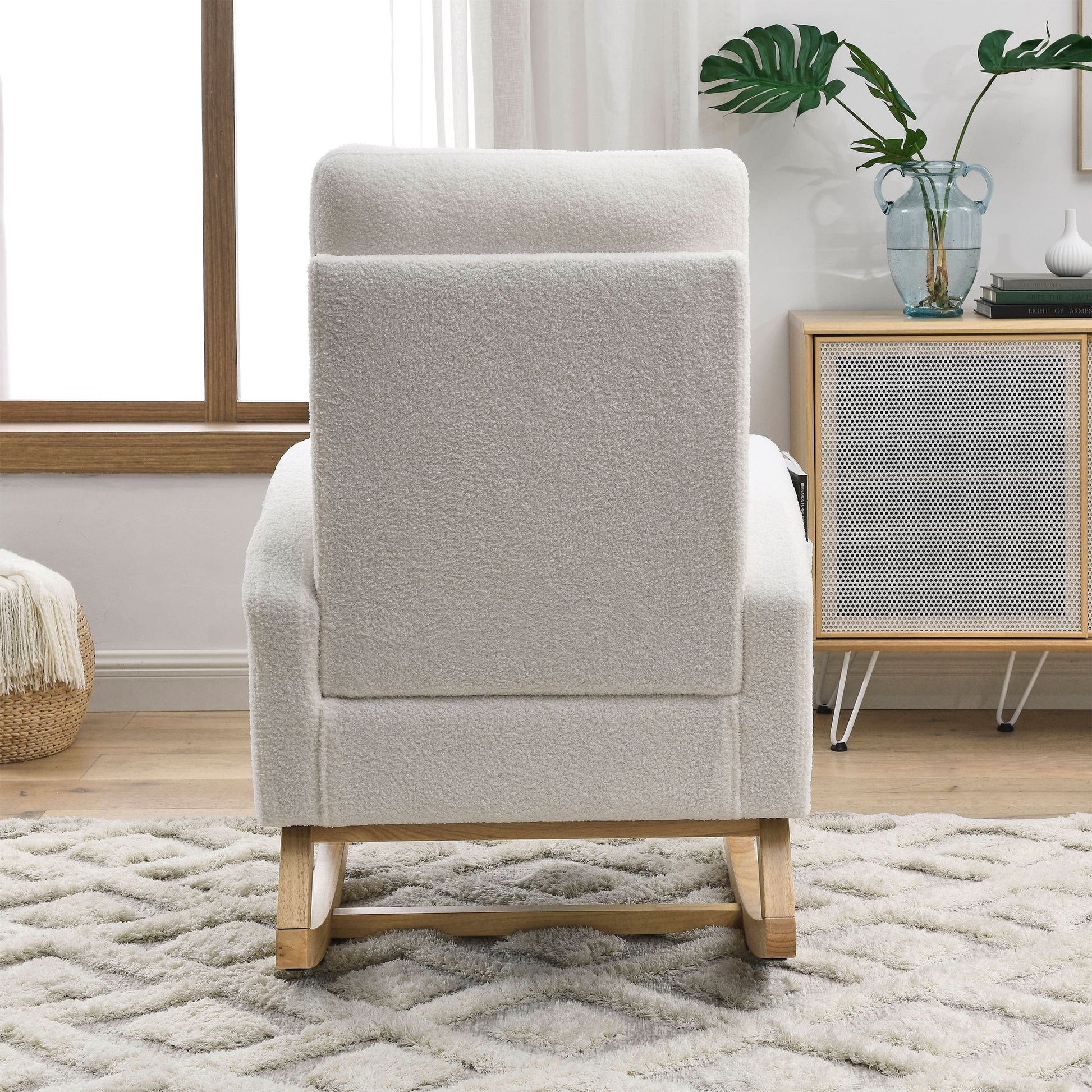[Video] Welike 27.6"W Modern Accent High Backrest Living Room Lounge Arm Rocking Chair, Two Side Pocket ,Teddy White (Ivory) - Discount Msrp 